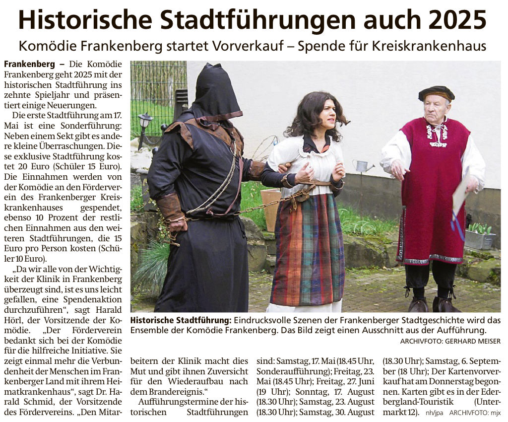 Pressebericht zu den historischen Stadtführungen aus der HNA vom 13. Dezember 2024